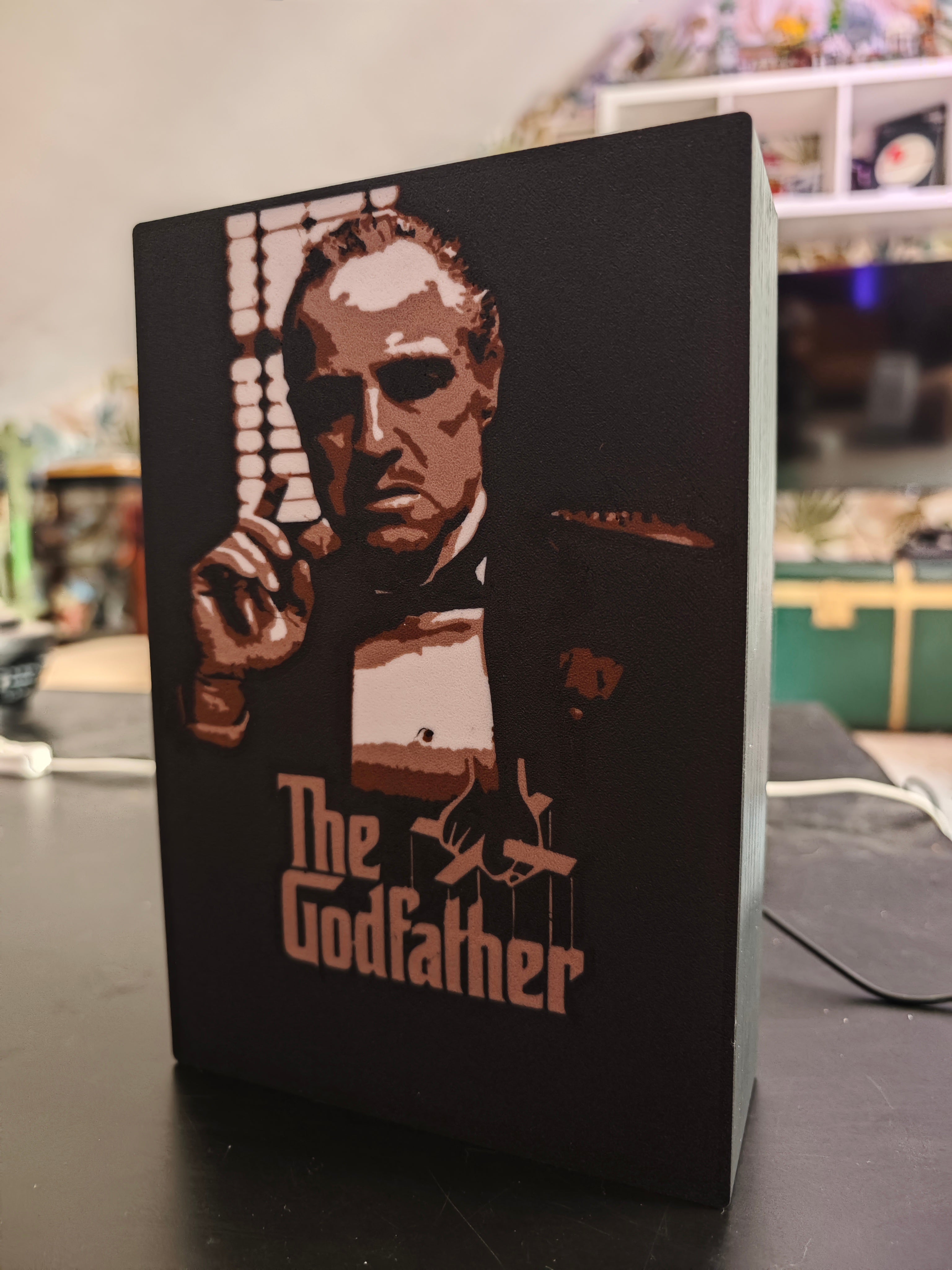 Lightbox de Il Padrino con Marlon Brando stampata in 3D e retroilluminata a LED